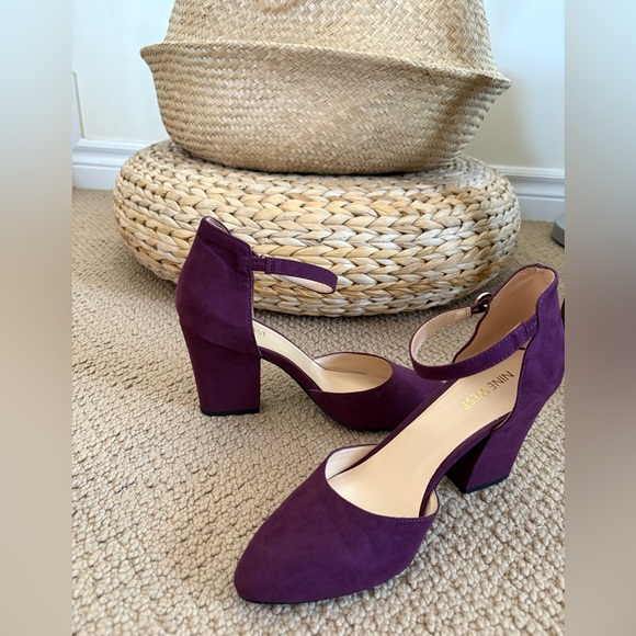 Nine West Shoes - Nine West Deep Purple Suede Ankle-Strap Block Heels